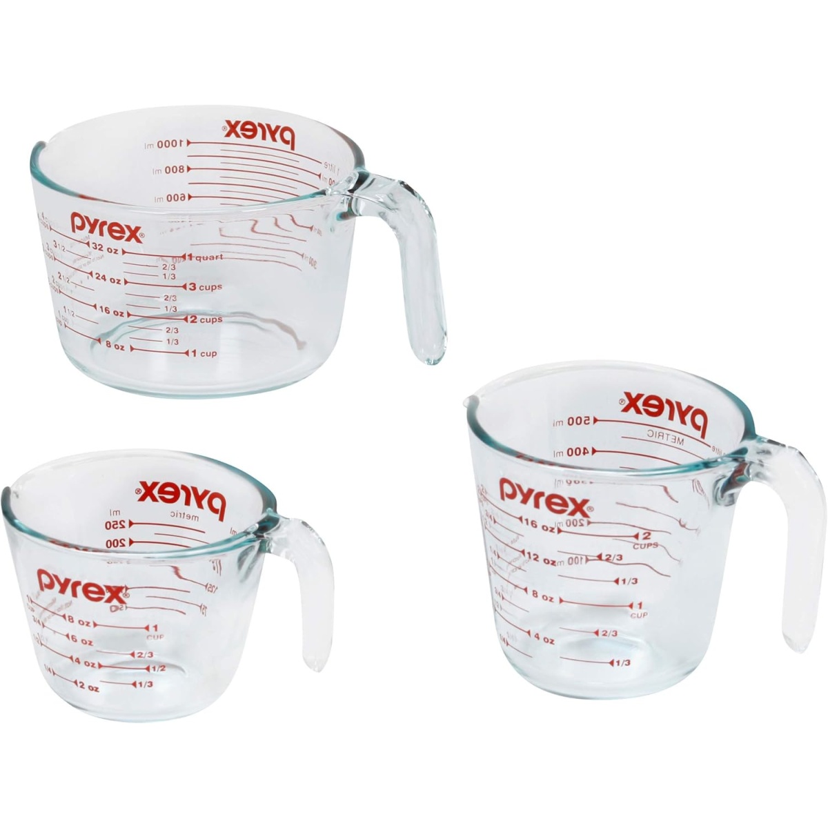 Pyrex 3 Piece Glass Measuring Cup Set